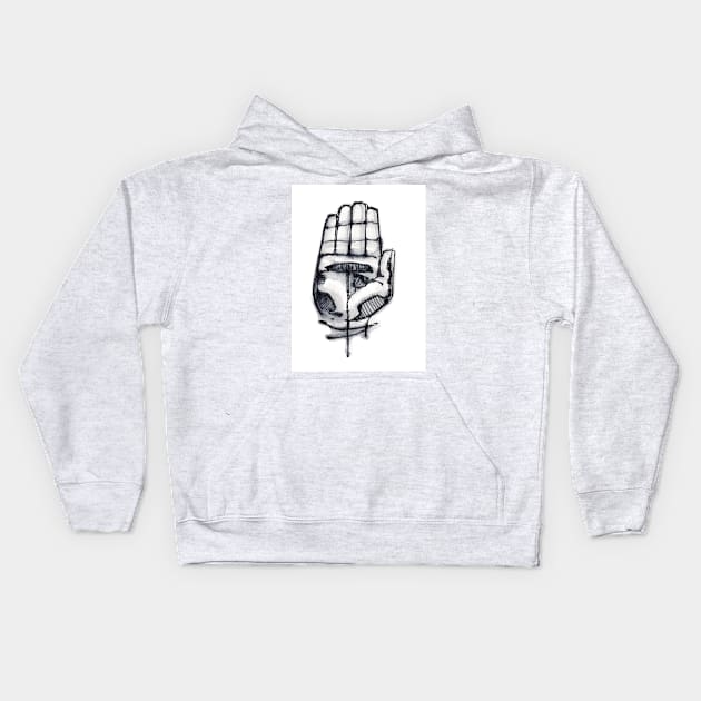 Human hand illustration Kids Hoodie by bernardojbp